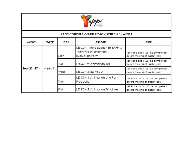 Yappi weekly lessons week 1 pdf