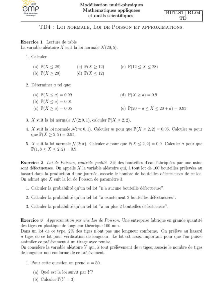 Td4 loi normale loi de poisson et approximations pdf