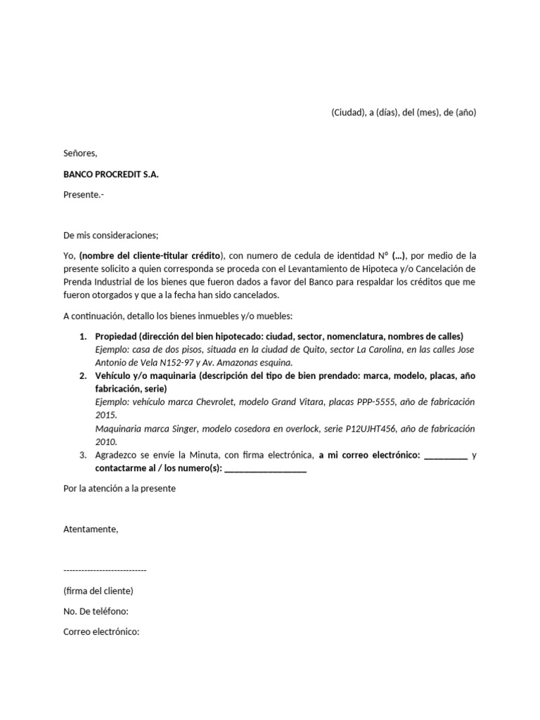 Modelo de Carta de Solicitud de Levantamiento | PDF
