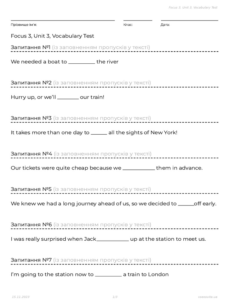 Focus 3 Unit 3 Vocabulary Test 20231115 065459 | PDF