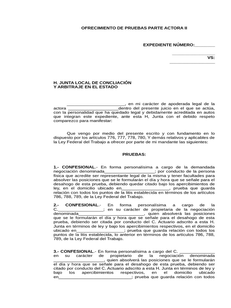 Ofrecimiento de Pruebas Parte Actora Ii | PDF