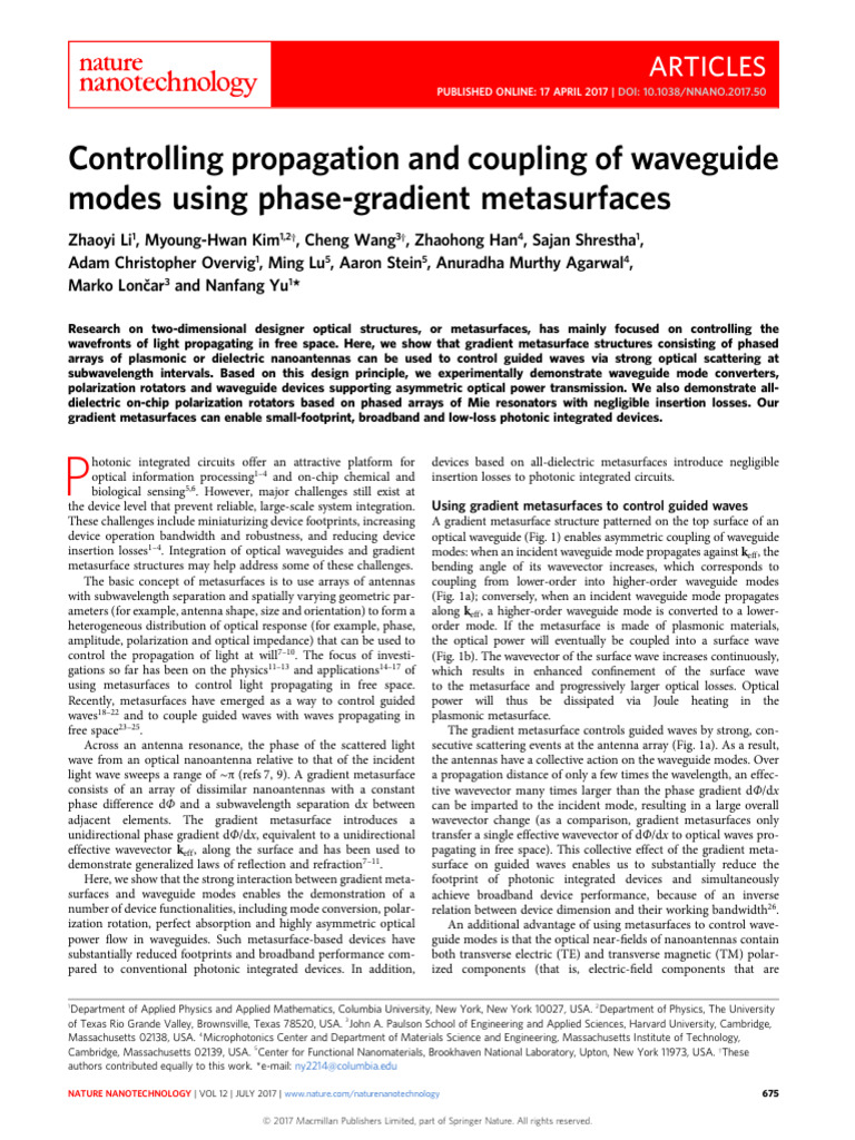 Nature Controlling Propagation and Coupling of Waveguide Modes Using ...