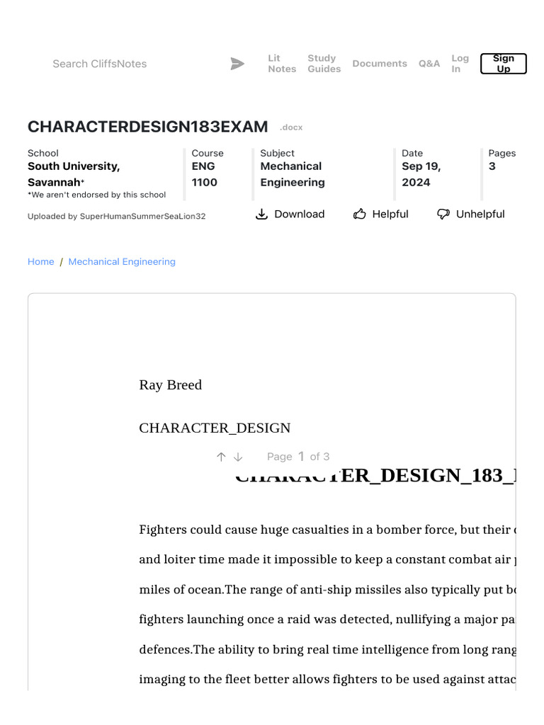 CHARACTERDESIGN183EXAM (Docx) - CliffsNotes | PDF