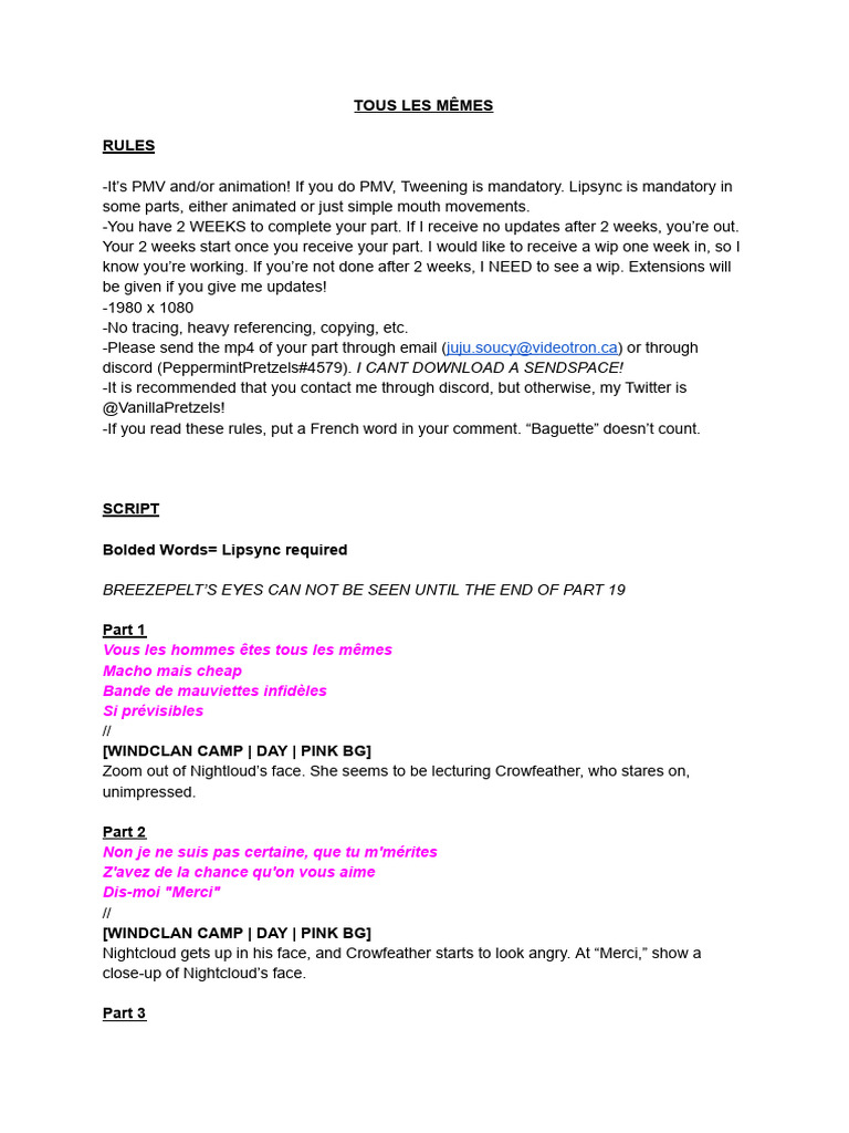 Tous Les Mêmes SCRIPT | PDF