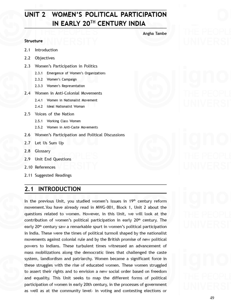 Women's Participation in Nationalist Movements in India | PDF