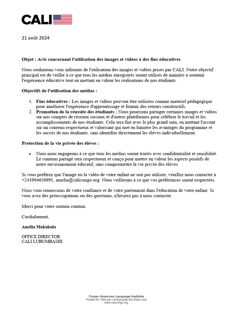 Avis sur l'utilisation des médias à CALI | PDF | Évolution de carrière