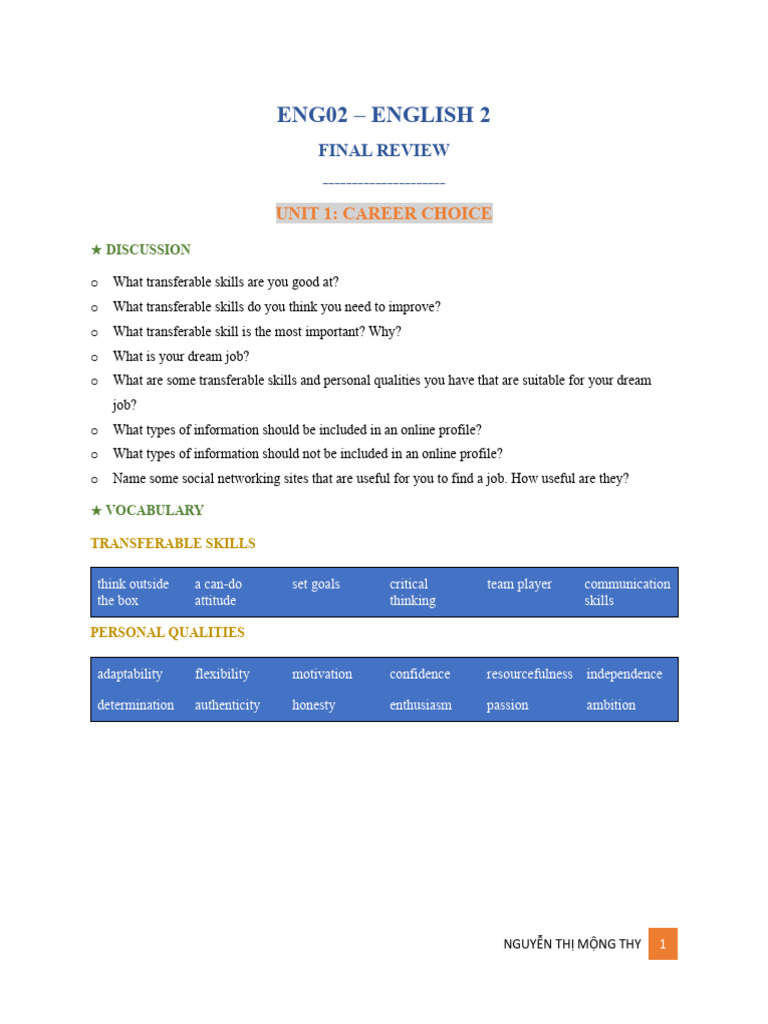 ENG02 Final Review | PDF