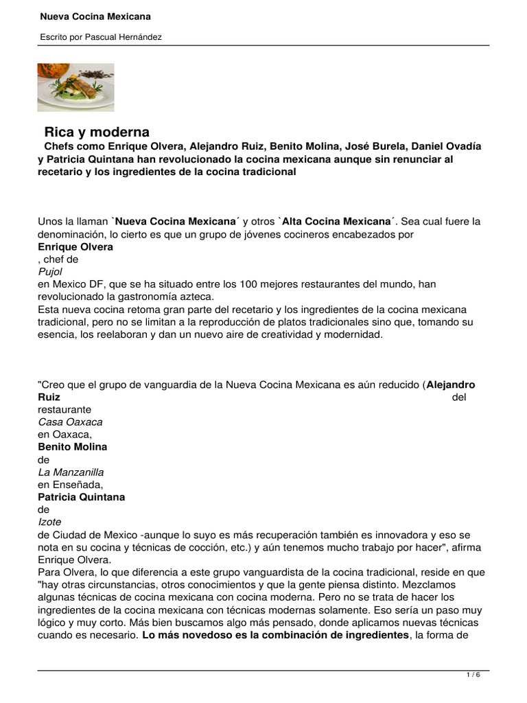Nueva Cocina Mexicana | PDF