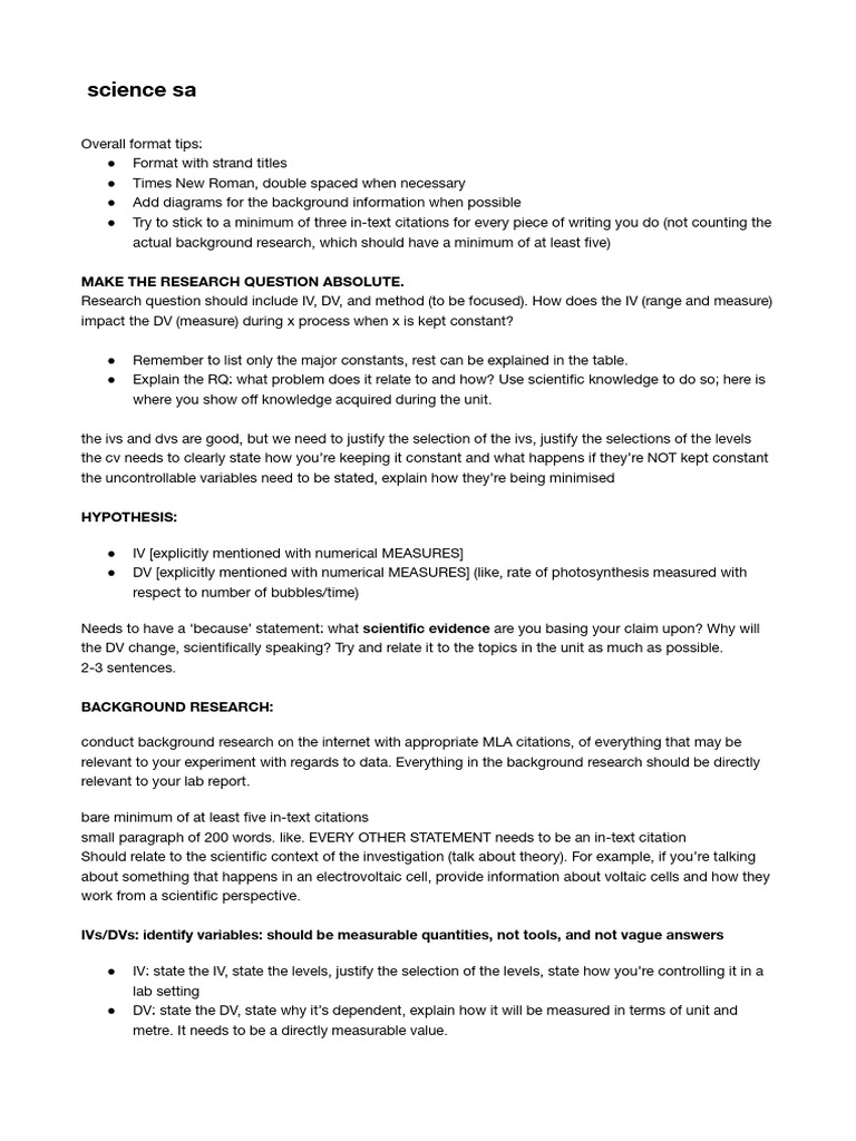 MYP Sciences Lab Report Format Notes | PDF