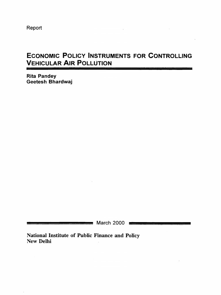 Economic Policy Instruments For Controlling Vehicular Air Pollution ...