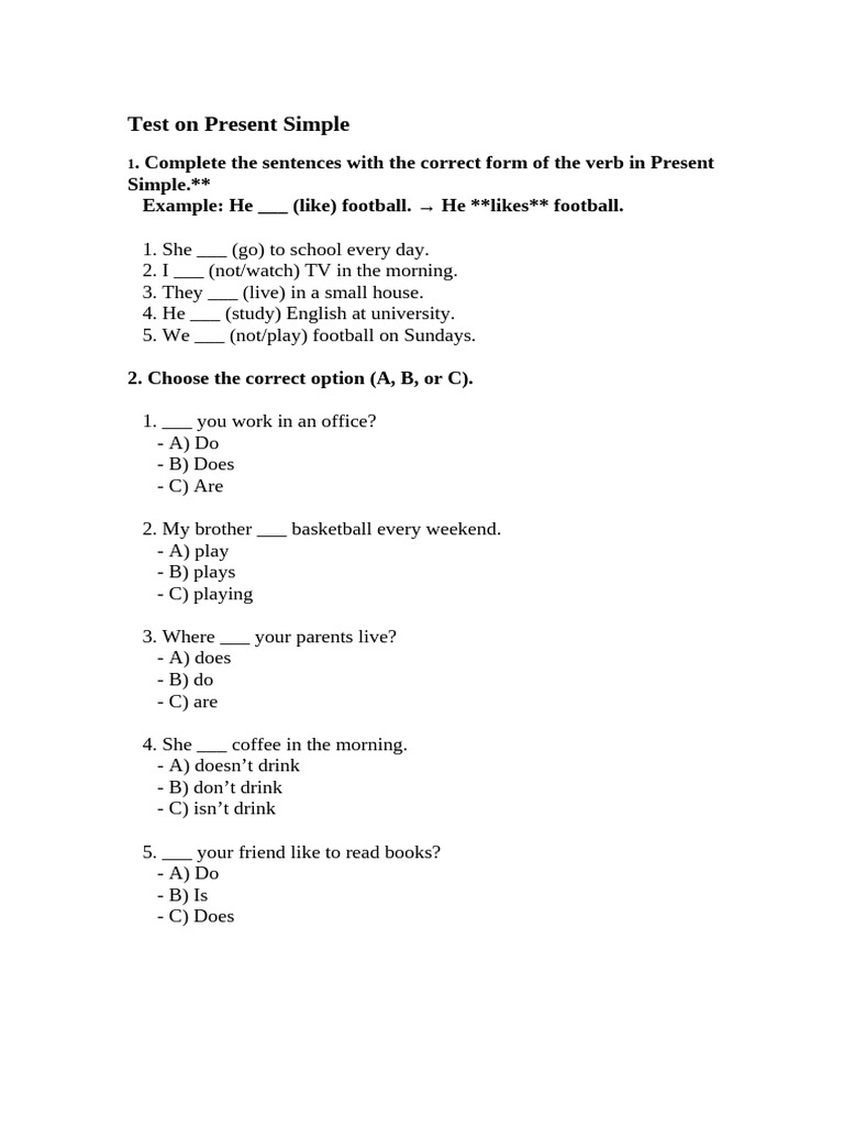 Test on present simple pdf