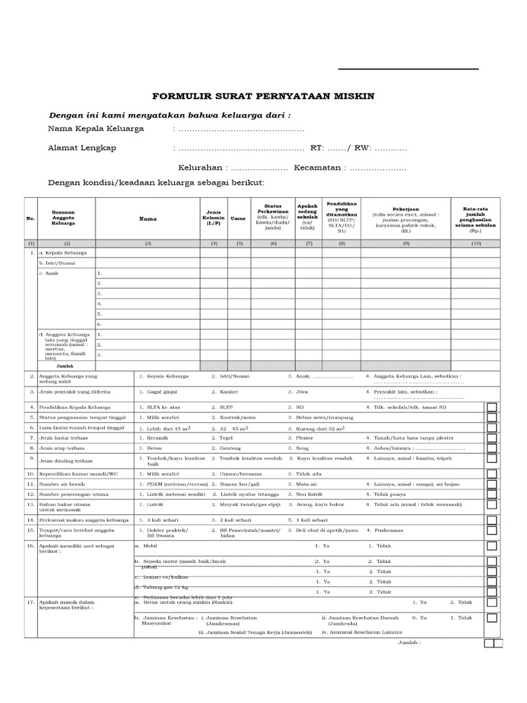 FORM-SPM Surat Pernyataan Miskin | PDF