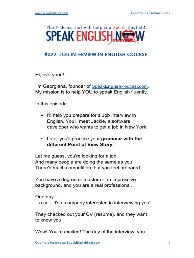 022 Job Interview in English Course Esl | PDF
