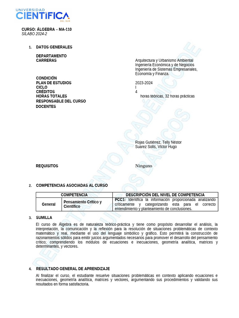 ÁLGEBRA - MA 110 - 2024-2 1 1.docx (F) | PDF
