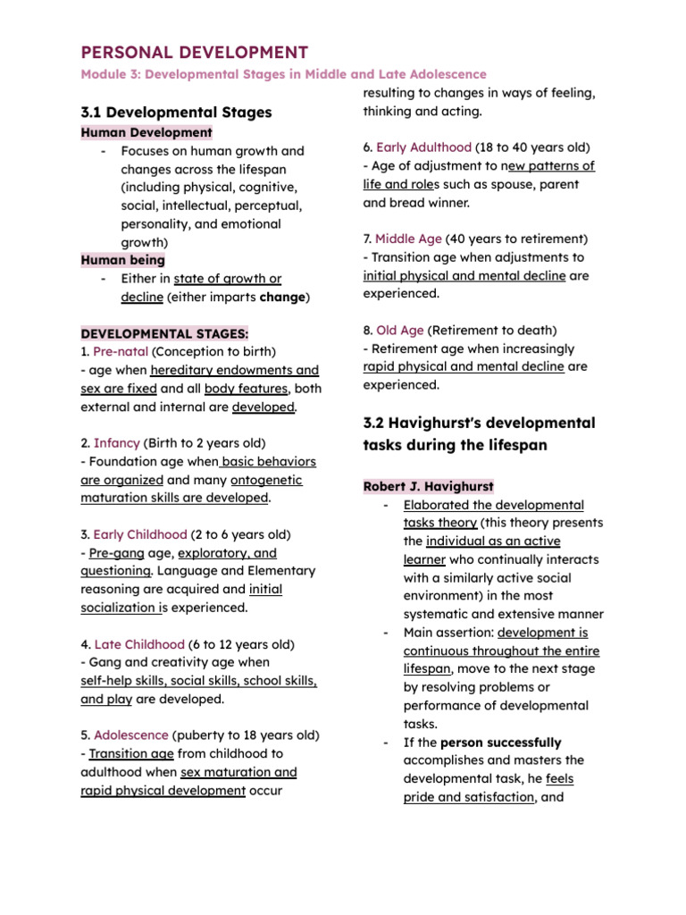 Personal Development - Module 3 | PDF | Developmental Psychology ...