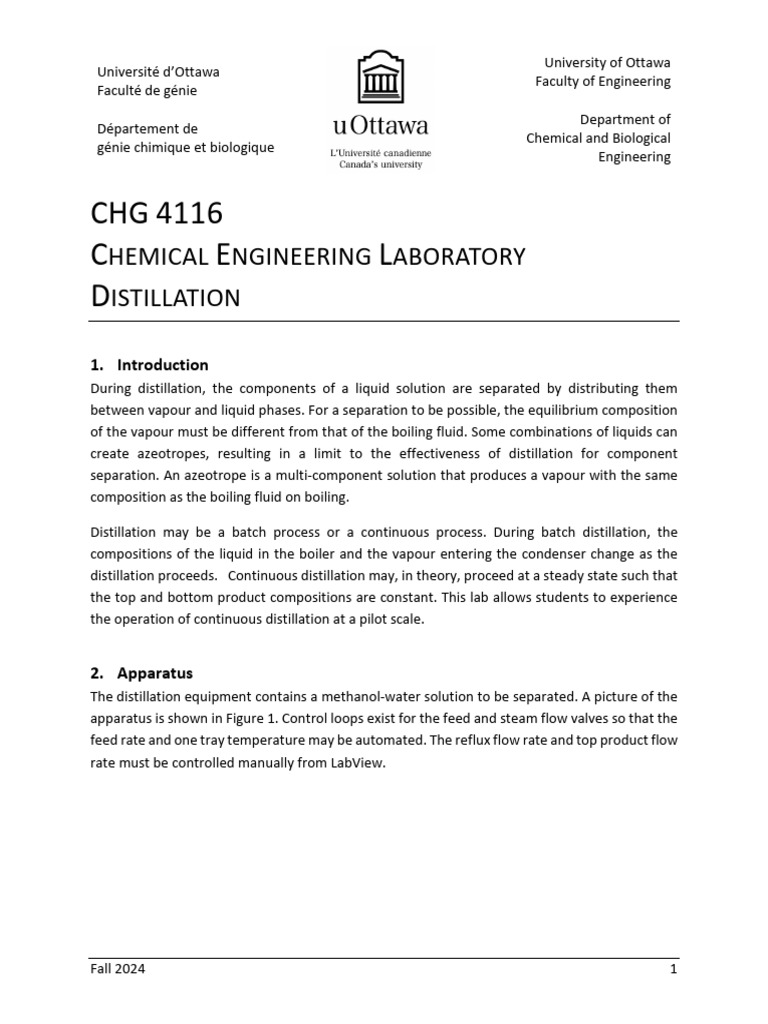 Distillation Laboratory Guide CHG 4116 | PDF | Distillation | Unit ...