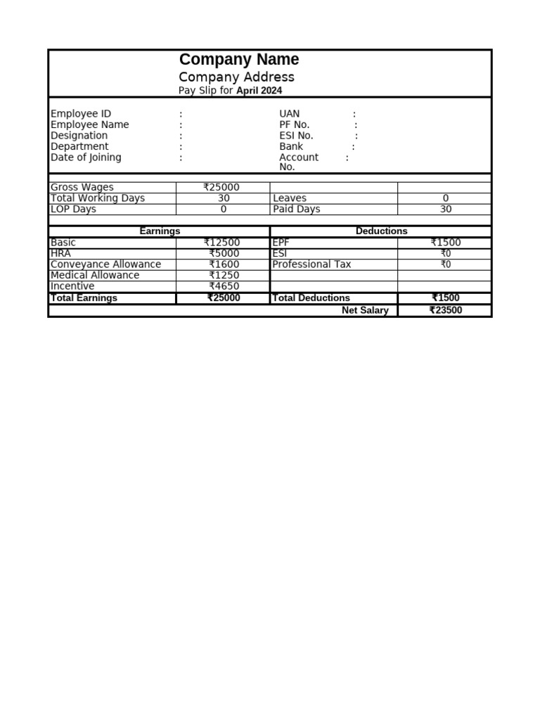 Salary Slip Template Excel (1) PDF