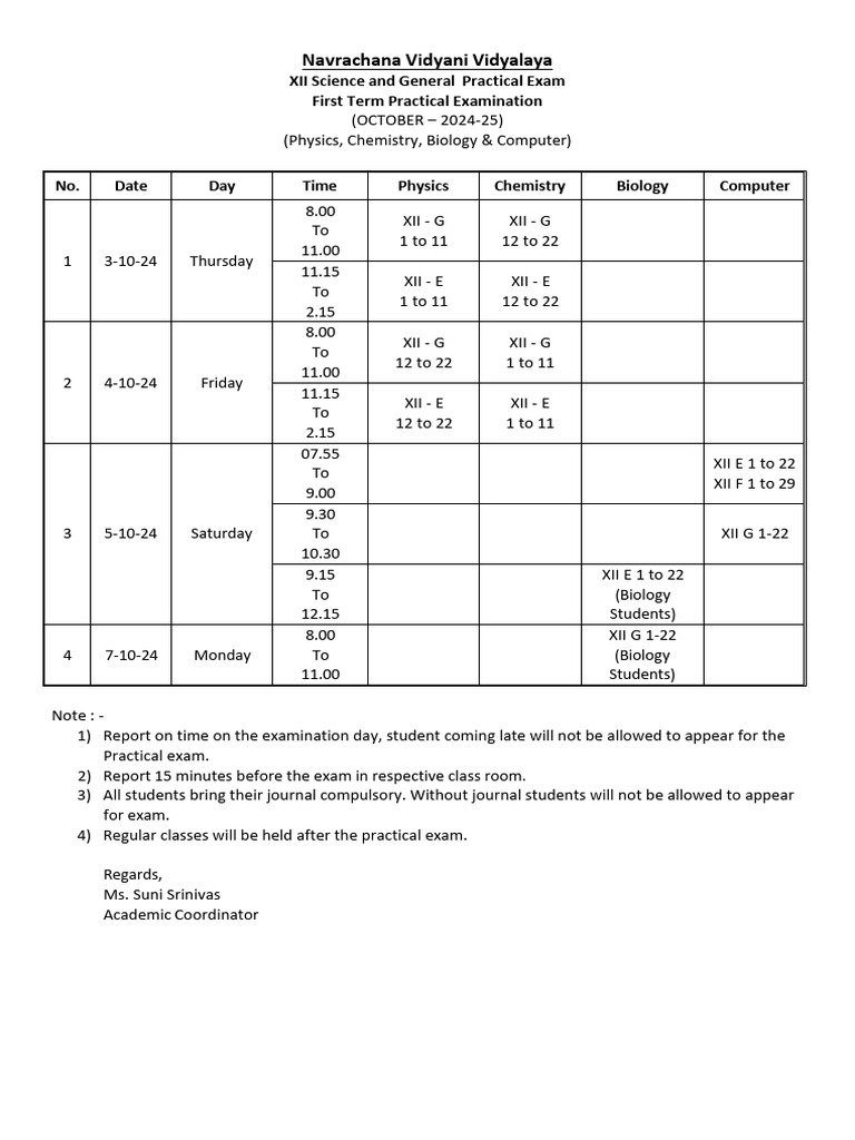Practical Exam TT Class 12 Sc-Gen-GSEB, OCT 2024 | PDF