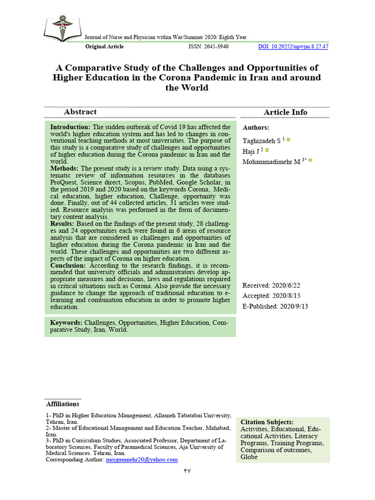 A Comparative Study of The Challenges and Opportunities of Higher ...