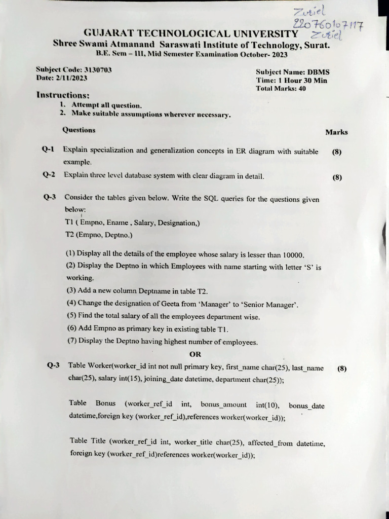 Sem 3 Mid Papers | PDF