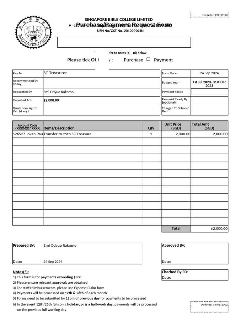SBC LTD Finance - Payment Request Form - 202205 | PDF