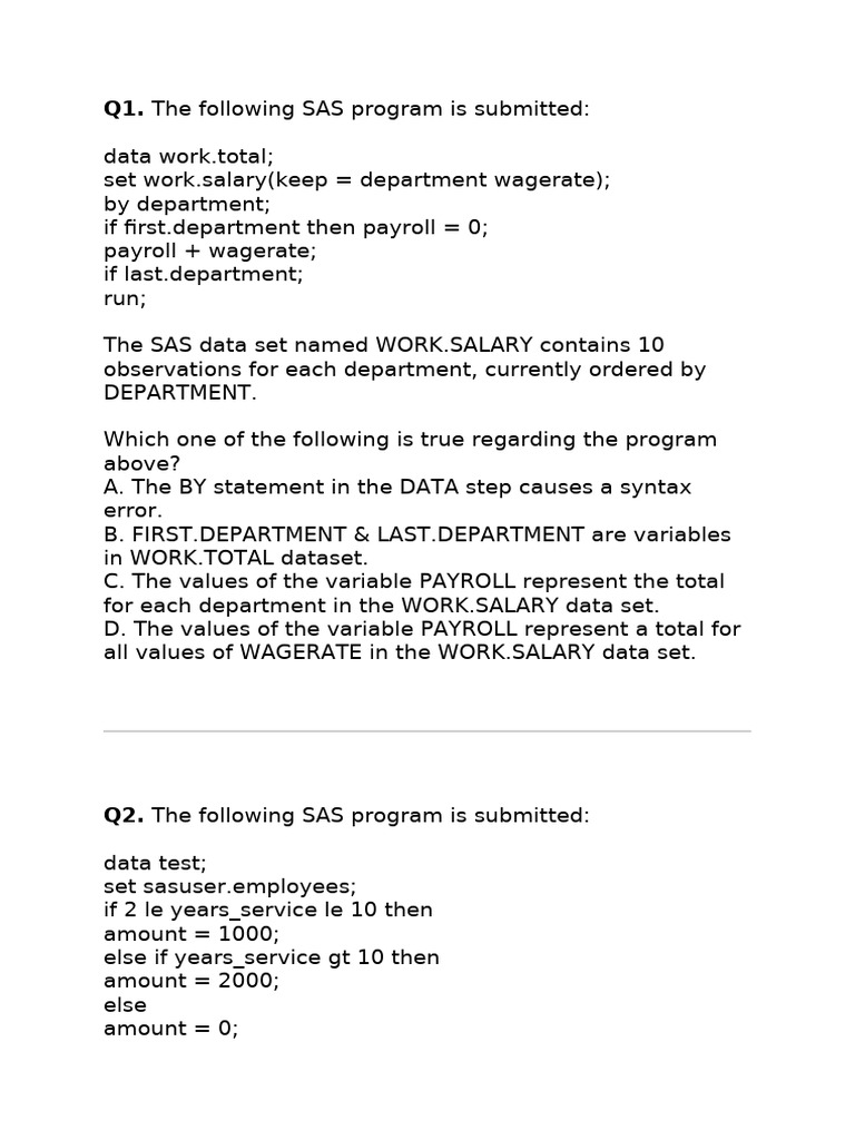 SAS Certification Practice Exam Questions | PDF | Sas (Software ...
