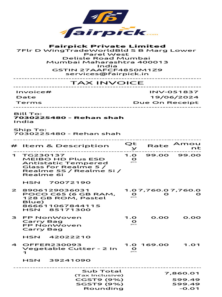 Inv 051837 | PDF