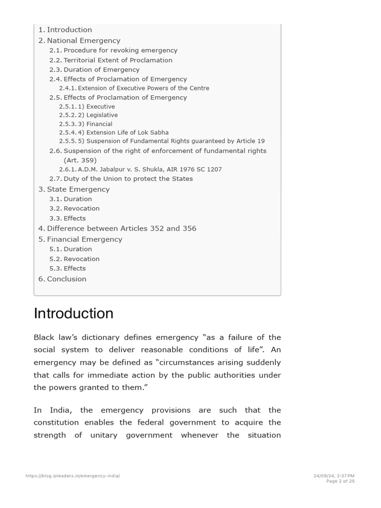 Emergency Provisions in Indian Constitution | PDF | State Of Emergency ...