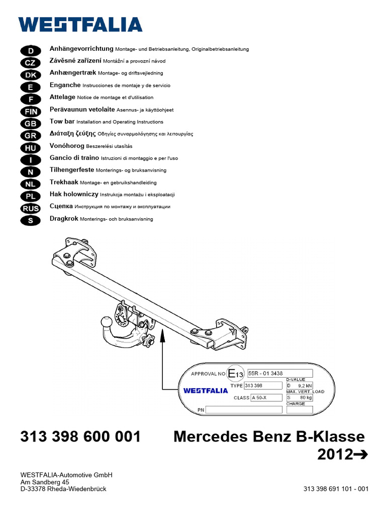 Attelage Mercedes Classe B W 246 Siarr 313398 | PDF