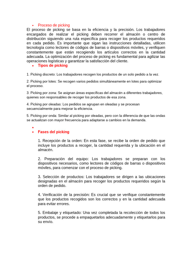Proceso de picking | PDF