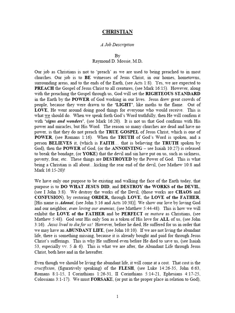 CHRISTIAN-A Job Description | PDF | Gospel Of Mark | Politics