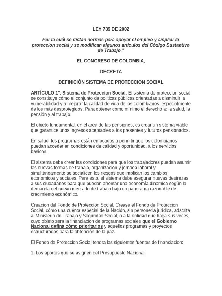 Ley 789 de 2002 | PDF