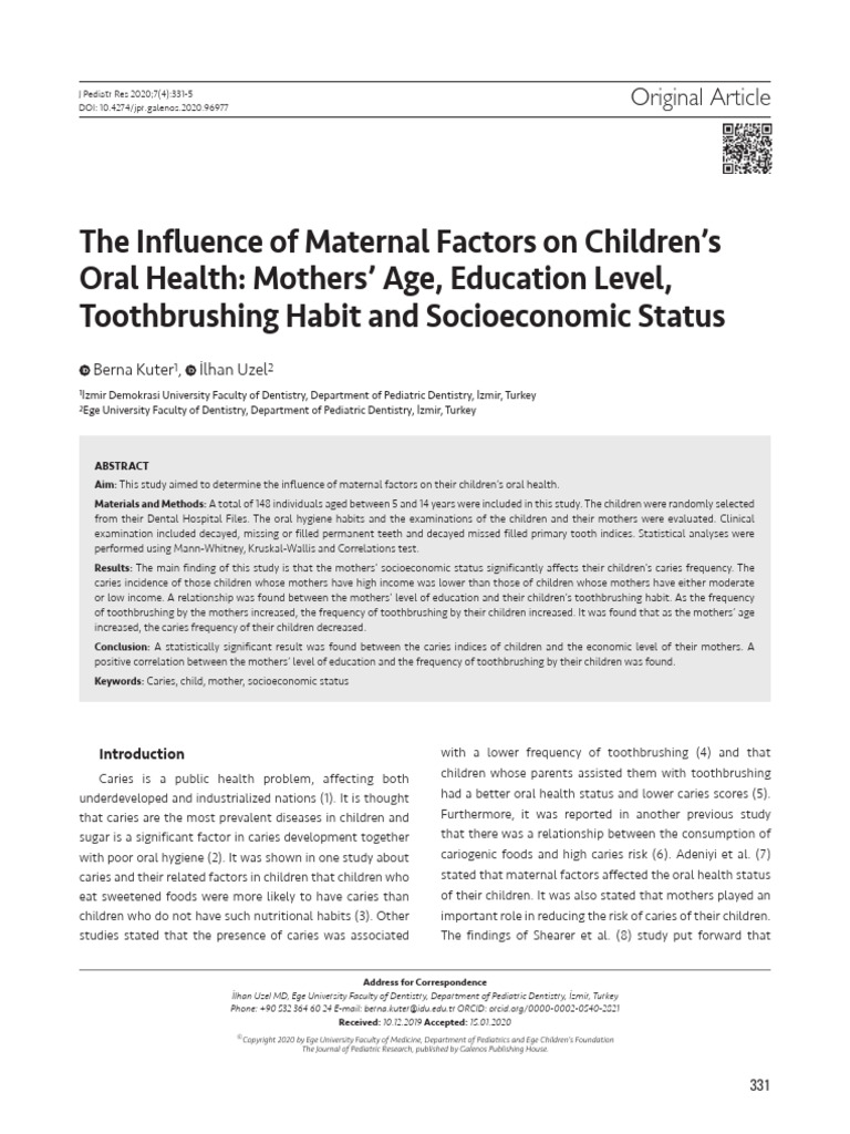 The Influence of Maternal Factors On Children's Oral Health: Mothers ...