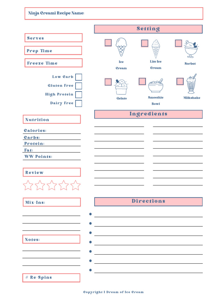 Ninja Creami Recipe Journal I Dream of Ice Cream PDF