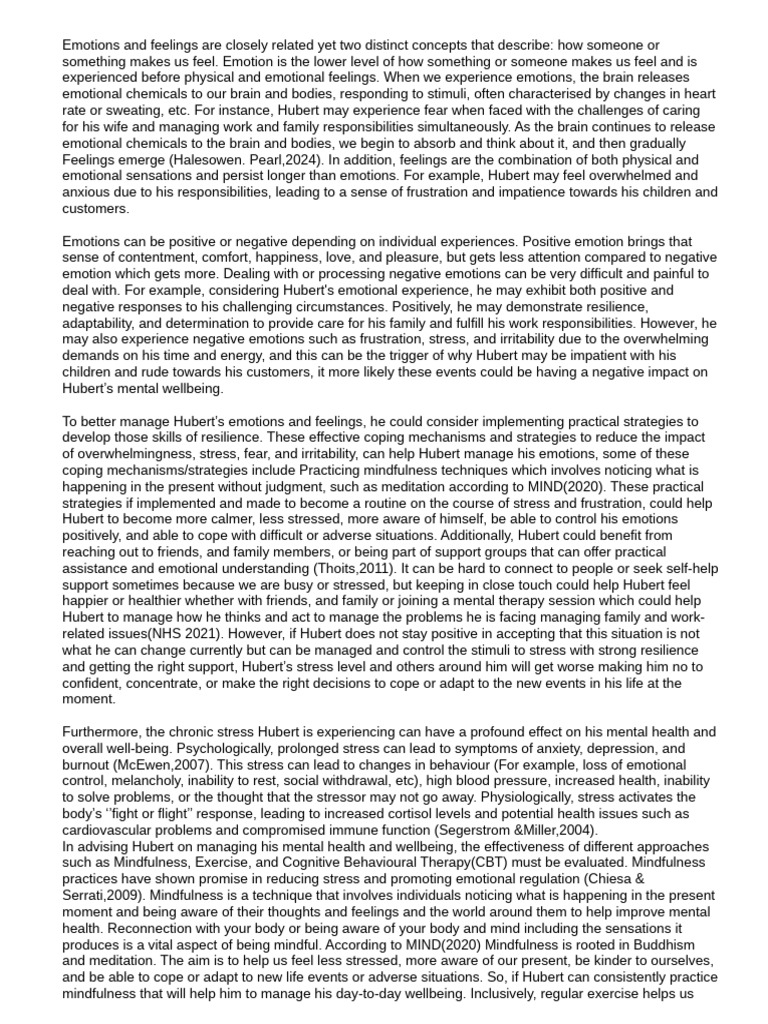 Assignment 3 Hubert's Mental Health and Well-Being and How To Deal With ...
