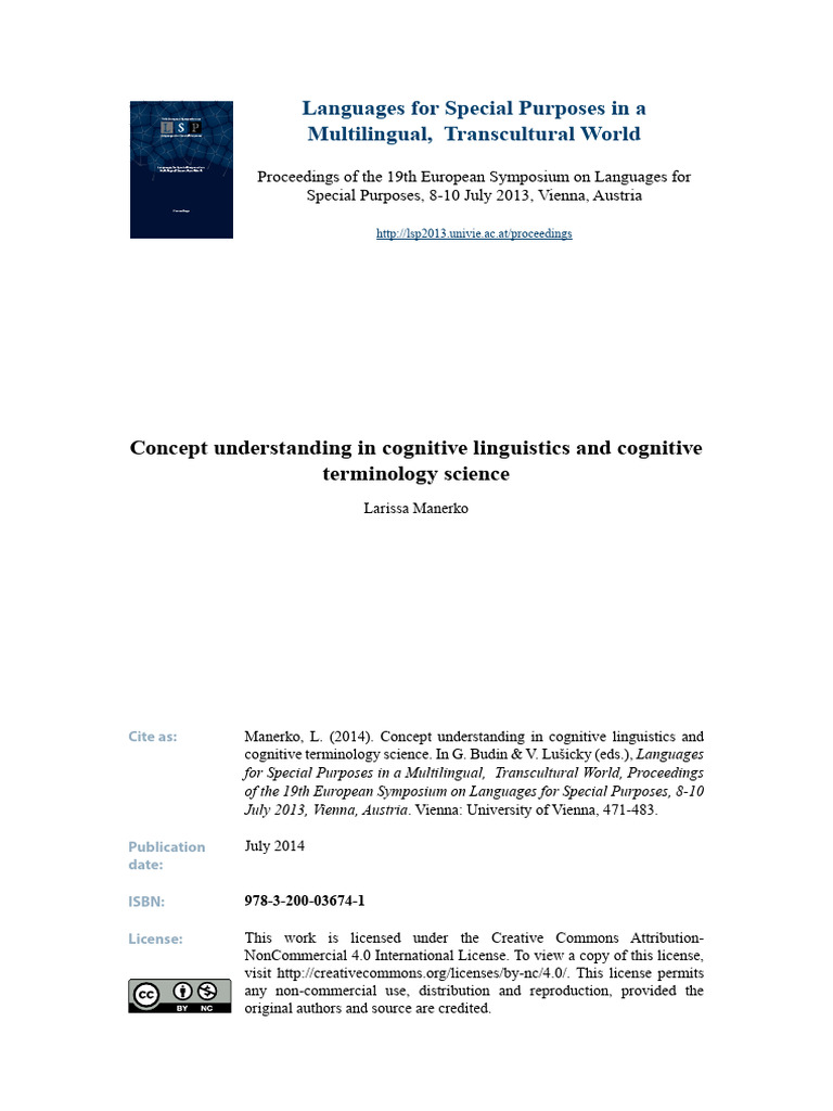 Cognitive Concepts in Linguistics | PDF | Concept | Social Science