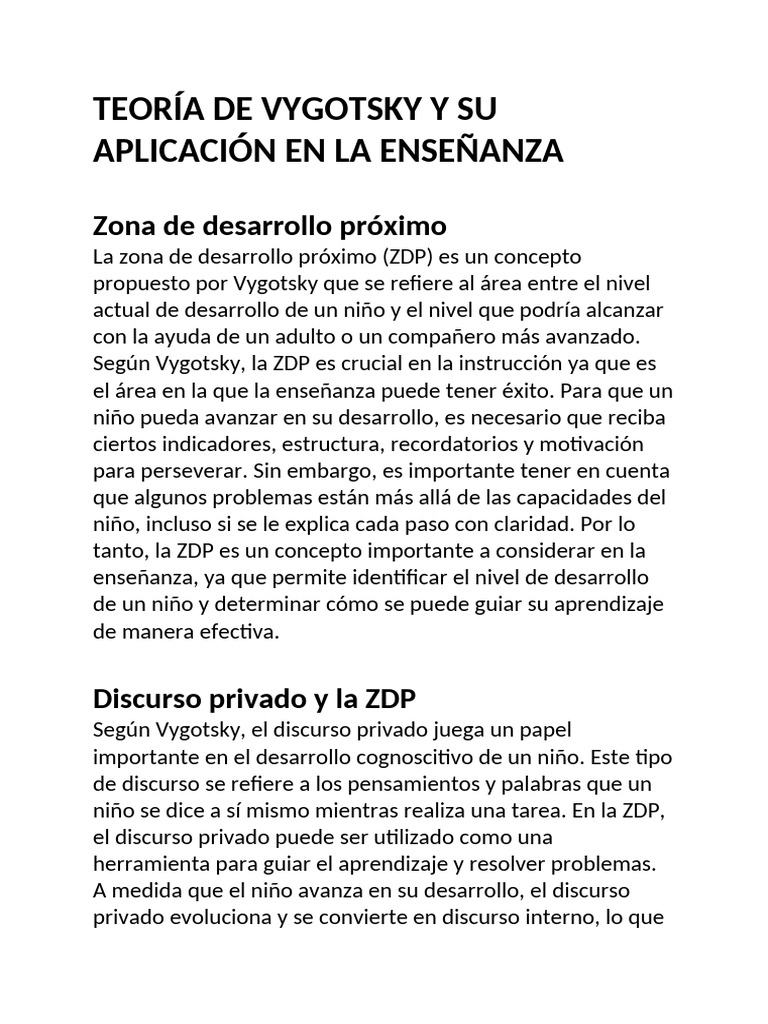 Teoría de Vygotsky y Su Aplicación en La Enseñanza | PDF | Aprendizaje ...