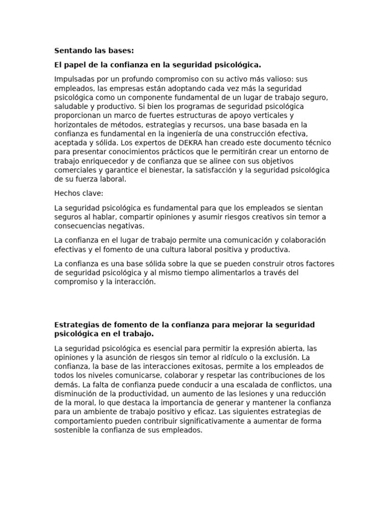 Confianza y Seguridad Psicológica Laboral | PDF | Sicología ...