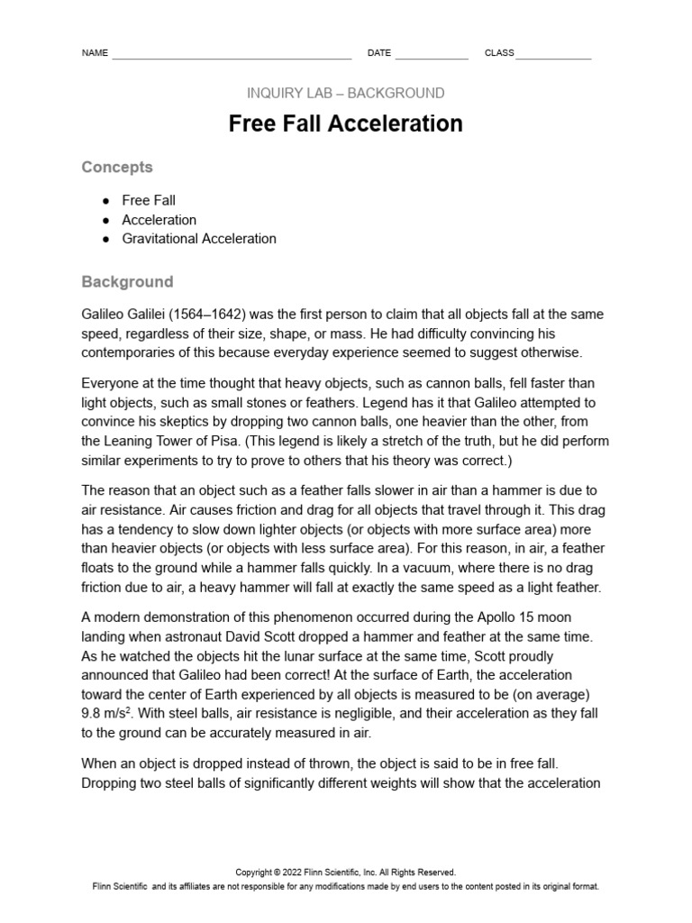 Lab Background PDF - Free Fall Acceleration | PDF