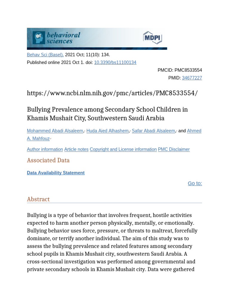 +bullying Prevalence Among Secondary School Children | PDF
