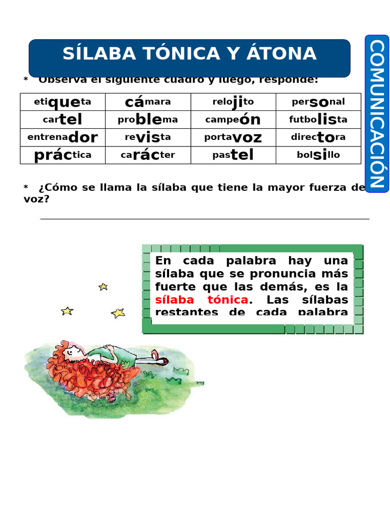 Sílaba Átona y Tónica para Tercer Grado de Primaria | PDF