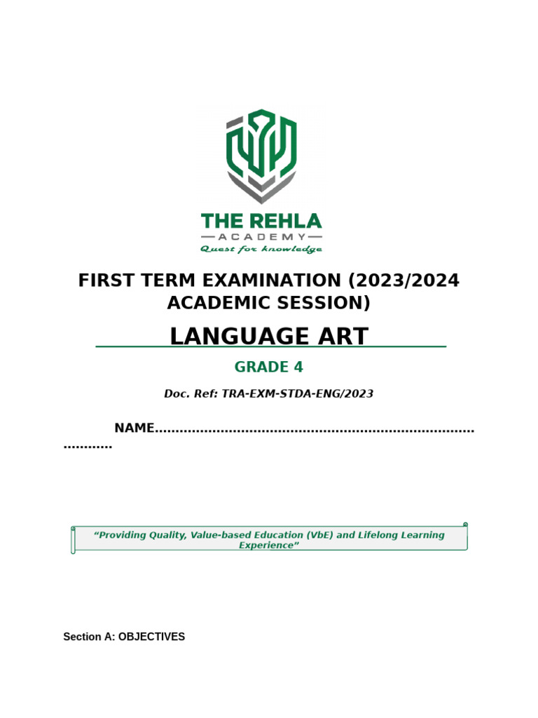 Grade 4 First Term Exam | PDF
