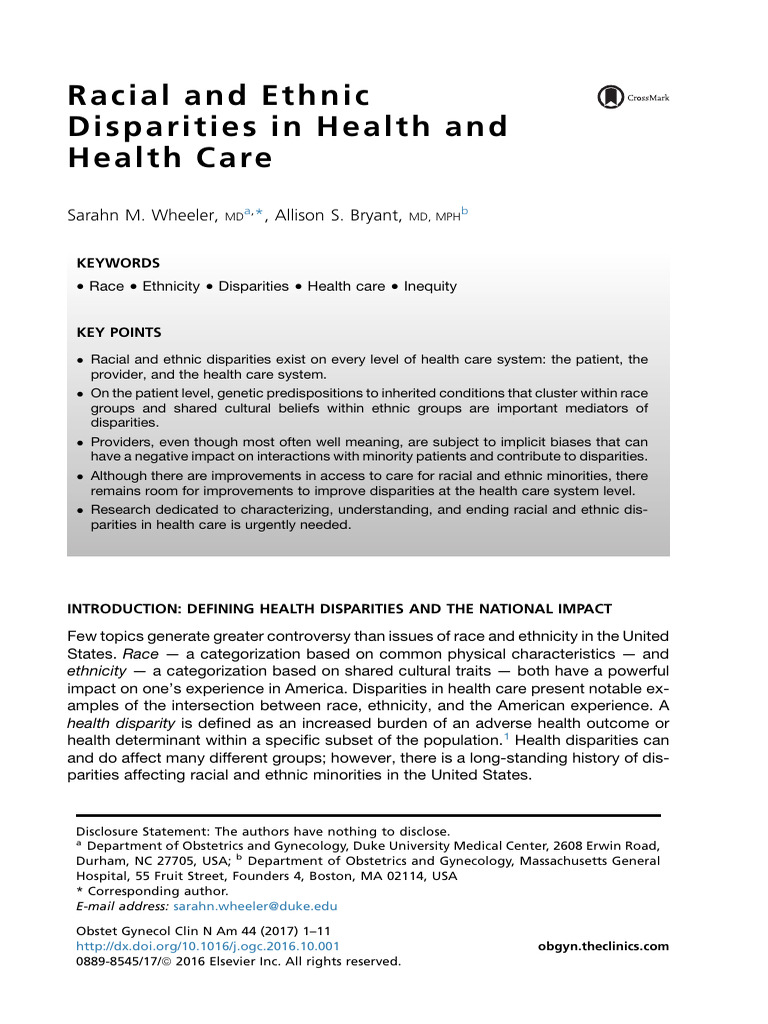 Racial and Ethnic Disparities in Health and Health Care | PDF
