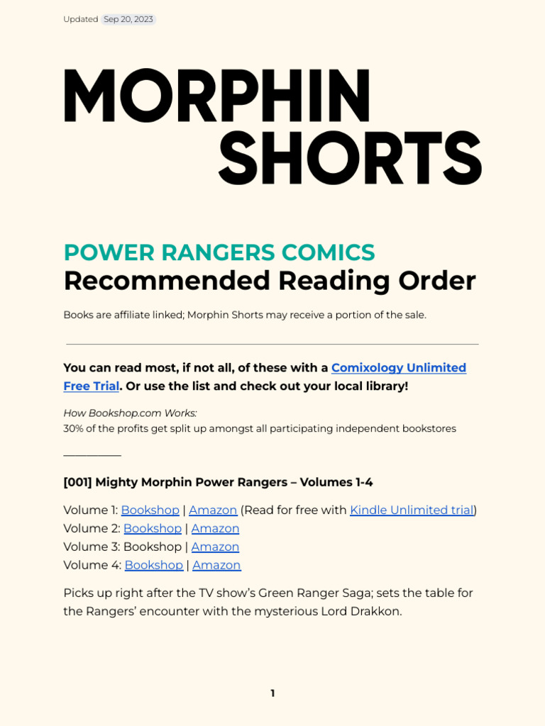 Morphin Shorts Recommended Reading Order For The Power Rangers Comics | PDF