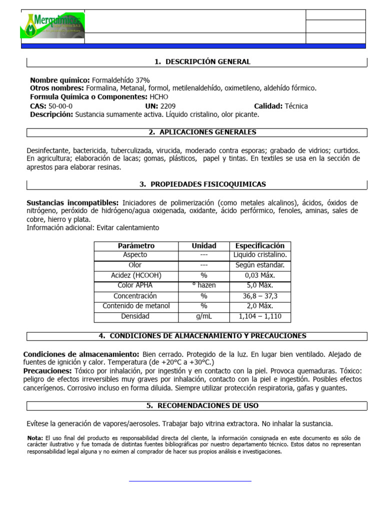 FORMOL 37% GALON-FT - | PDF