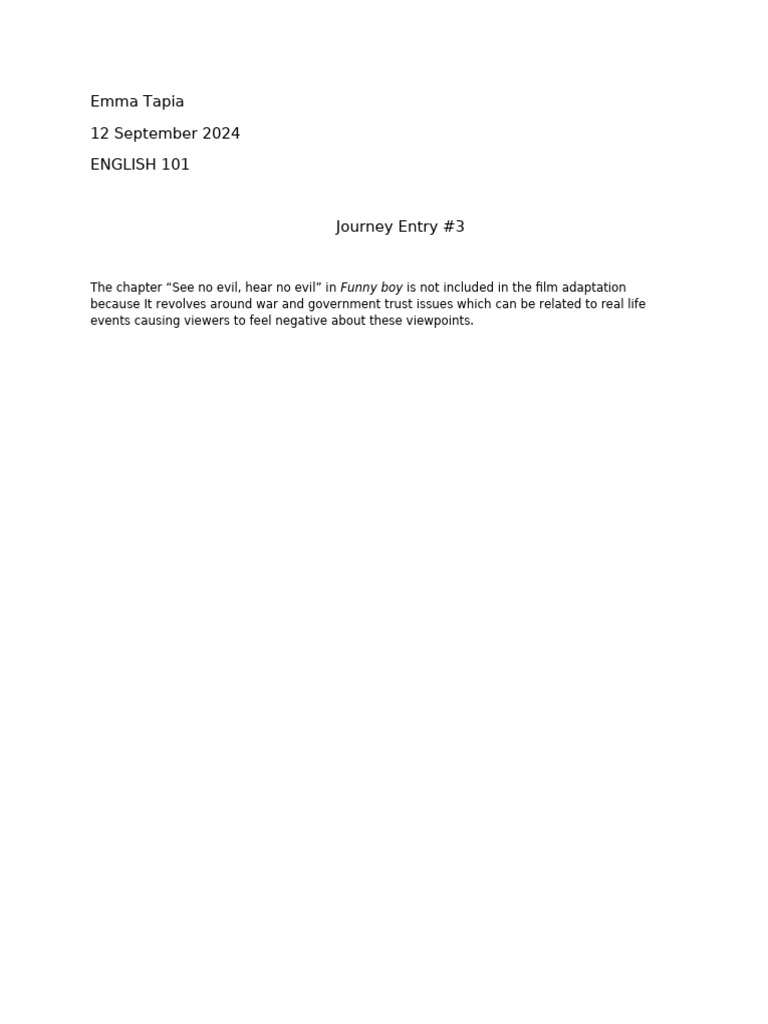 ENGLISH 101 Journal Entry #3 | PDF