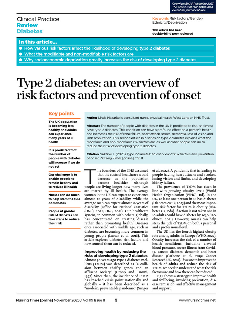 Type 2 Diabetes An Overview of Risk Factors and Prevention of Onset ...
