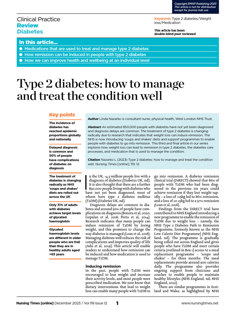 Type 2 Diabetes How To Manage and Treat The Condition Well | PDF ...