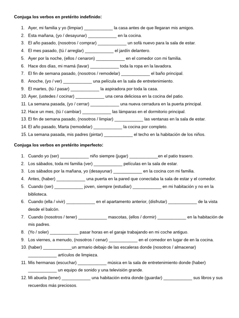 Pretérito Indefinido Y Pretérito Imperfecto Pdf