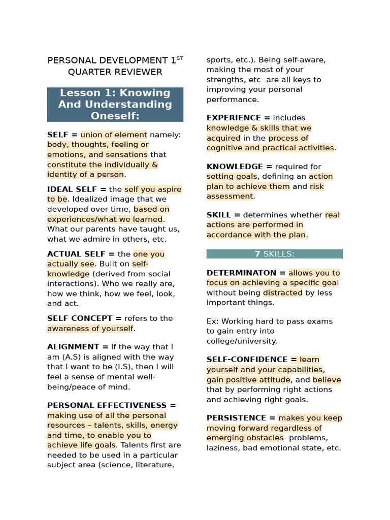 Per Dev Quarter 1 Reviewer | PDF